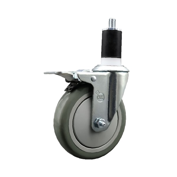 5'' SS Gray Poly Swivel 1-1/2'' Expanding Stem Caster Total Lock Brake